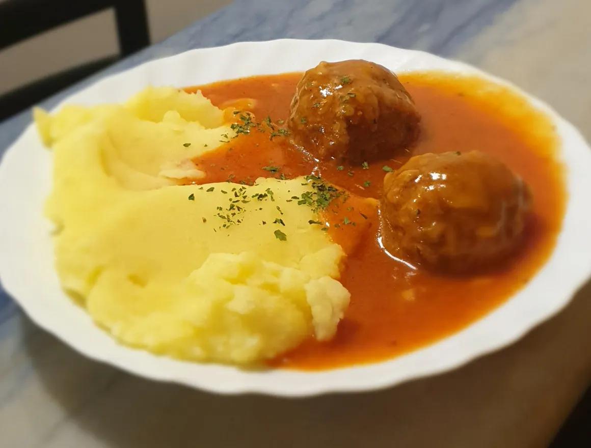 Mesne okruglice u umaku od rajčice s pire krumpirom